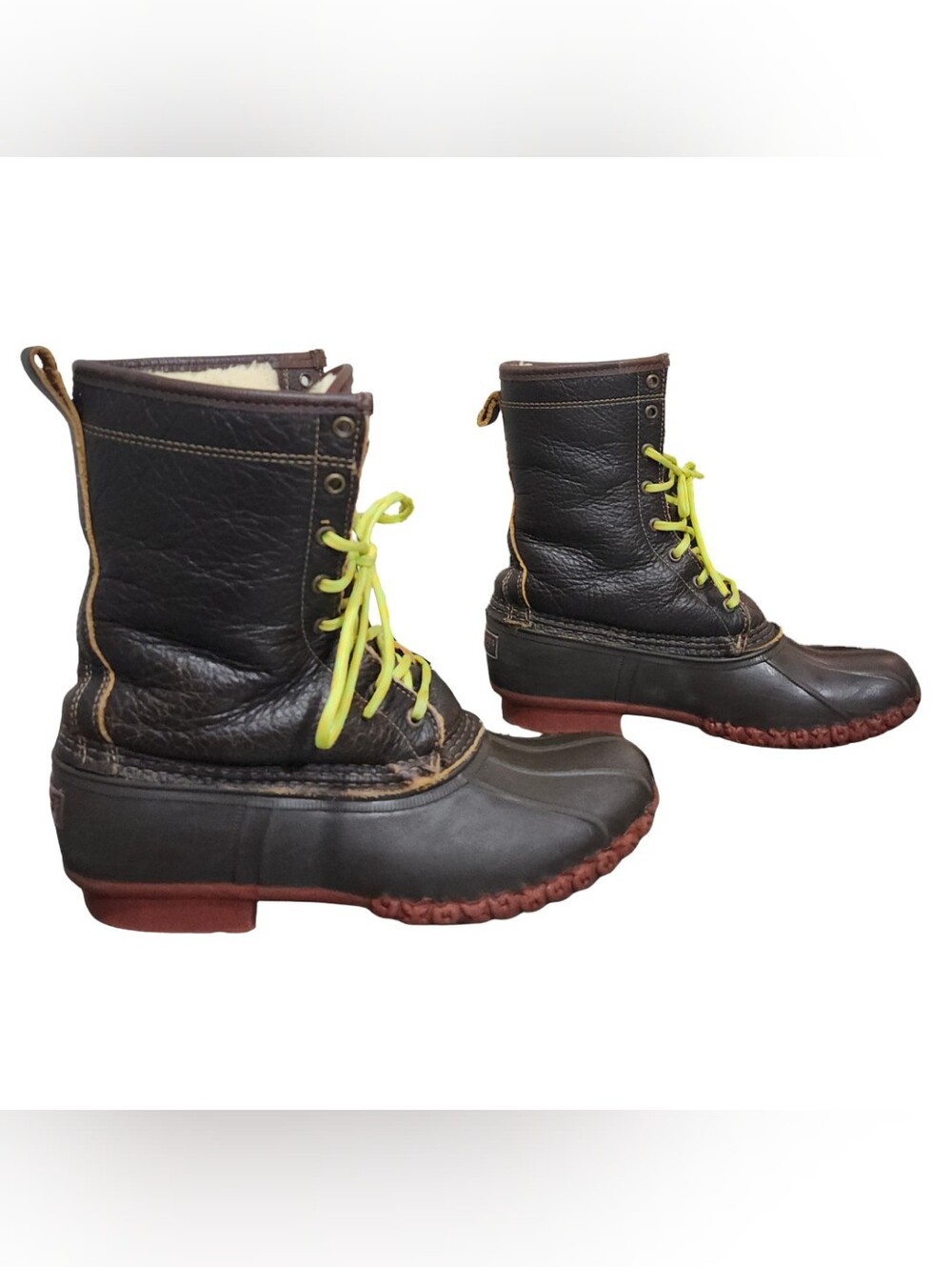 L.L. Bean 8" Bison Leather Bean Boots Men's Size 11 Shearling Lined Red Sole